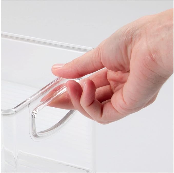 mDesign Plastic Stackable Kitchen Organizer - Storage Bin with Handles for Refrigerator, Freezer, Cabinet, and Pantry Shelves Organization - Food Container - Ligne Collection - 4 Pack - Clear
