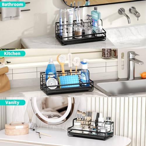 HapiRm Toothbrush Holders for Bathroom - 5 Partitions Bathroom Counter Organizer with Instant Drying Stone, Stainless St