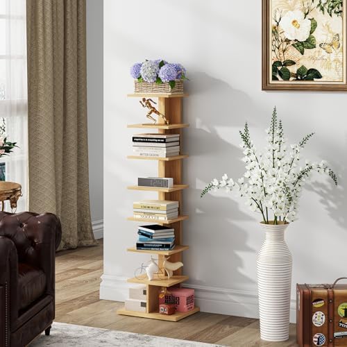 TUTOTAK Book Shelf, Narrow Spine Bookshelf, 8-Tier Bookcase for Small Space