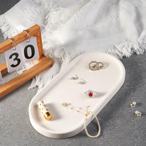 Koville Creamy White Marble Tray for Bathroom, 12"x6" Natural Luxury Marble Vanity Tray for Home Decor Countertop, Stone