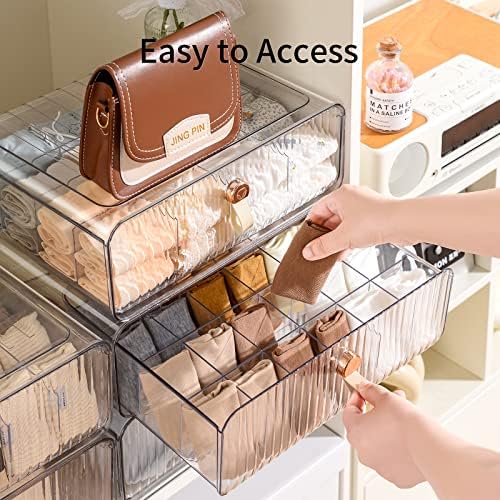 Underwear Organizer for Closet, Acrylic Socks Bra Underwear Drawer Organizer with Dividers, 24 Cell Stackable Closet Organizer and Storage Drawer for Clothing, Baby Clothes, Bra, Ties, Scarf