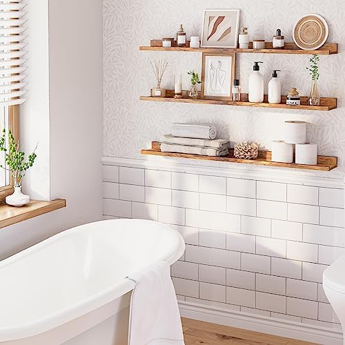HOOBRO Floating Shelves, Wall Shelf Set of 3, 47.2 Inches Hanging Shelf