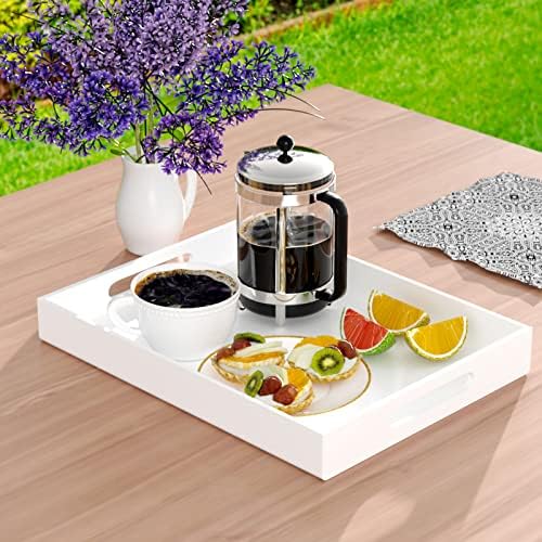 NIUBEE Acrylic Serving Tray 12x16 Inches -Spill Proof- White Decorative Tray Organiser for Ottoman Coffee Table Countert