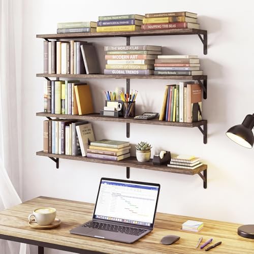 YGEOMER 35.4 in Floating Shelves for Wall Home Decor, Brown Set of 4