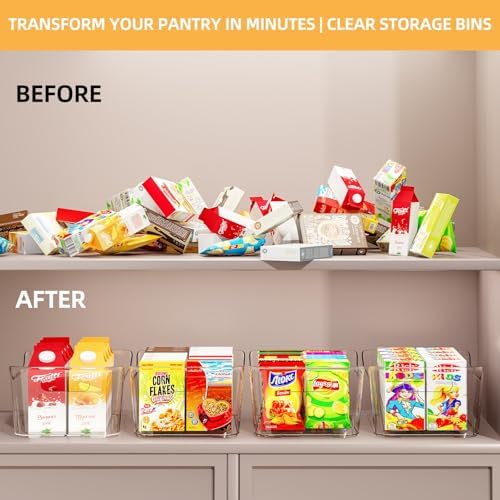 12 Pack Clear Plastic Storage Bins, Pantry Organizers and Storage, Multi-Use Clear Pantry Organizer Bins Storage Contain