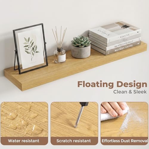 30 Inch Floating Shelves for Wall, 6.5"D Wood Storage Shelves, Oak Finish