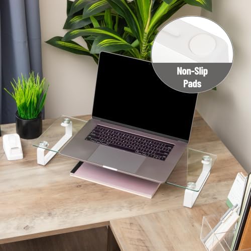 Mind Reader Monitor Stand, Contemporary, Desktop Organizer, Laptop Riser, Office, Glass, Clear