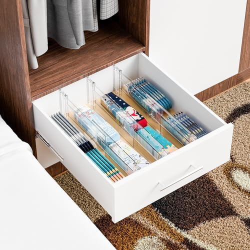 Yieach 8 Pack Clear Acrylic Drawer Divider 6 Inch High,Expandable from 14-20'',Adjustable Dresser Drawer Dividers for Ba