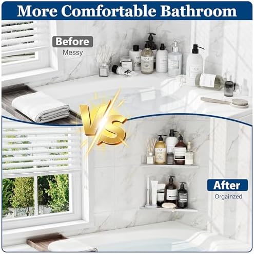 Qeke 10" Corner Shower Shelves 304 Stainless Steel, Brushed Nickel, 2 Pack