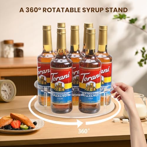 IEEK Large Rotating Coffee Syrup Organizer 7 Bottles Clear Acrylic Coffee Syrup Rack for Countertop Syrup Bottle Holder 
