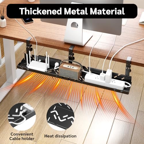 CABTE Under Desk Cable Management Tray with Power Outlet