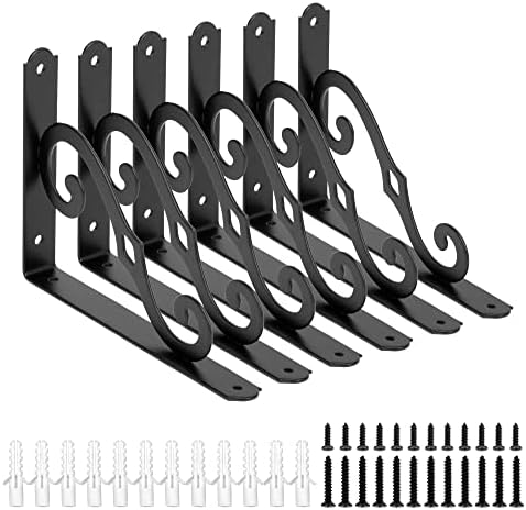 Decorative Shelf Bracket 8 Inch with Screws, Powder-Coated Steel, 6 Pack