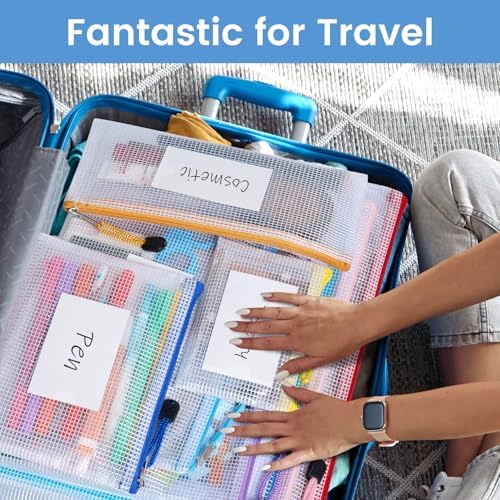Sooez 24 Pack Super Large Mesh Zipper Pouch Bags, B4 (15.6×11.2 in) Pencil Pouch Bulk with Label Pocket, Waterproof Organizers for Board Game Storage, File Bags for School, Travel & Office, 12 Colors