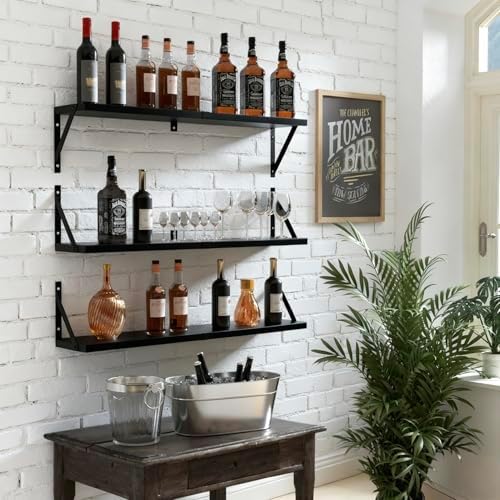 Floating Book Shelves Set of 3, Wall Bookshelf, 33 inch Long Wood Shelf for Wall Storage, Hanging Shelving for Bedroom, 
