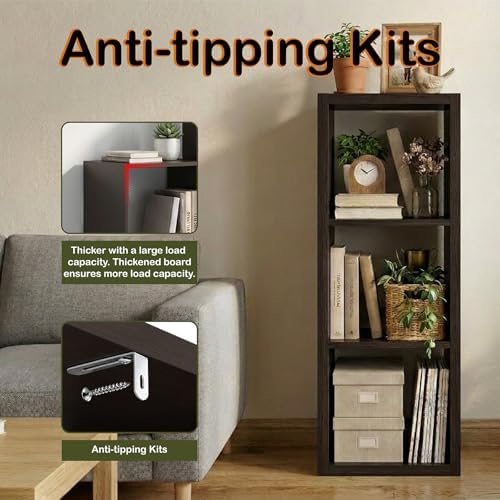 WannabeMyself【2026 Wooden Thick Frame】 3 Cube Storage Organizer with Anti-Tipping Kits, Reversible Open Back Book Shelf,