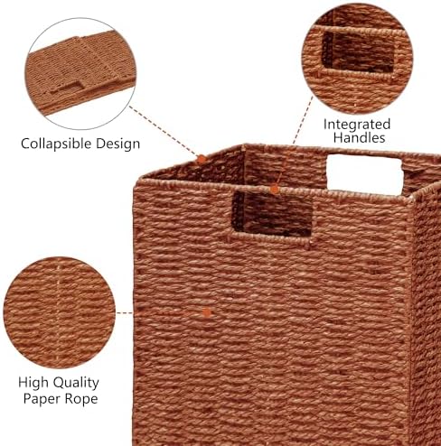 Vagusicc Wicker Storage Basket, Set of 2 Hand-Woven Paper Rope Wicker Basket, Foldable Cube Storage Bins, Square Large S