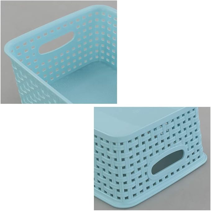Mixed Color Rectangle Storage Baskets, Plastic Weave Shelf Baskets, 6 Packs