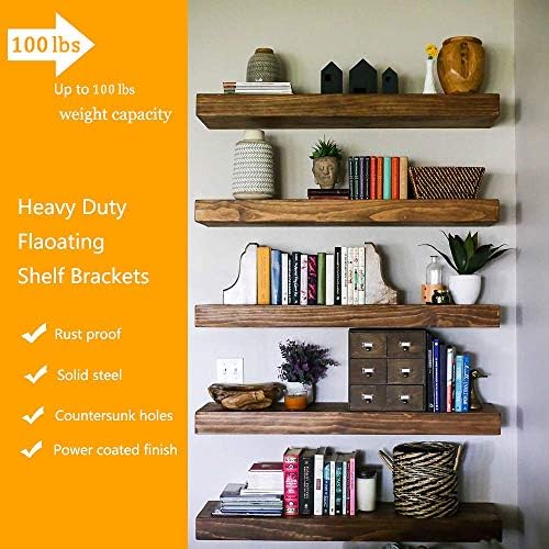 Blind Floating Shelf Brackets - DIY Heavy Duty 8 inch Wall Shelf Brackets, Solid Stainless Steel Matte Black Hidden Supp