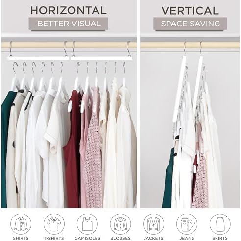 MORALVE Space Saving Hangers for Closet – 4 Pack European Beechwood 6-Tier Shirt Organizer with 360° Swivel Hook – Colla