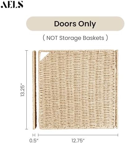 AELS 13" Handwoven Natural Fibre Doors for Cube Storage Shelf, Set of 3, Boho Straw Shelf Cover for Bookcase & Open Book