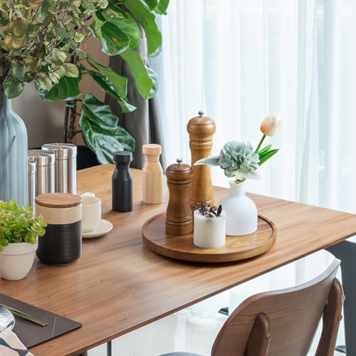 2 Pack 10" Acacia Wood Lazy Susan Turntable Organizer for Cabinet, Round Serving Tray Decorative Tray Vintage Centerpiec