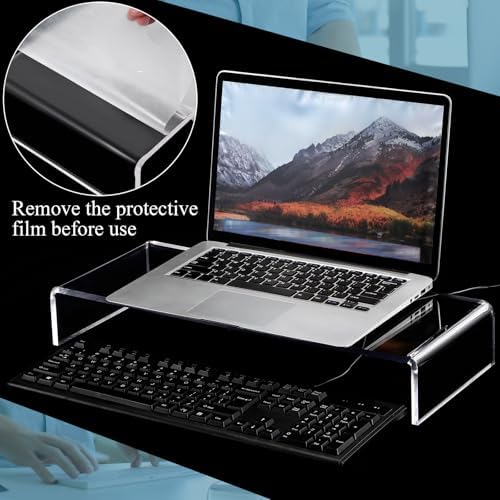 Jetec 2 Pcs Acrylic Monitor Stand Desktop Computer, Clear, 20 x 8 x 3 Inch