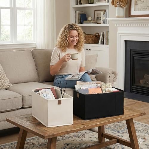 StorageWorks Narrow Storage Bins for Closet Shelves, Black, 2-Pack