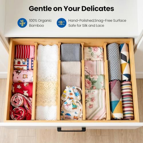 4 Pack 6" Deep Bamboo Drawer Dividers, 12-17" Expandable Kitchen Organizers