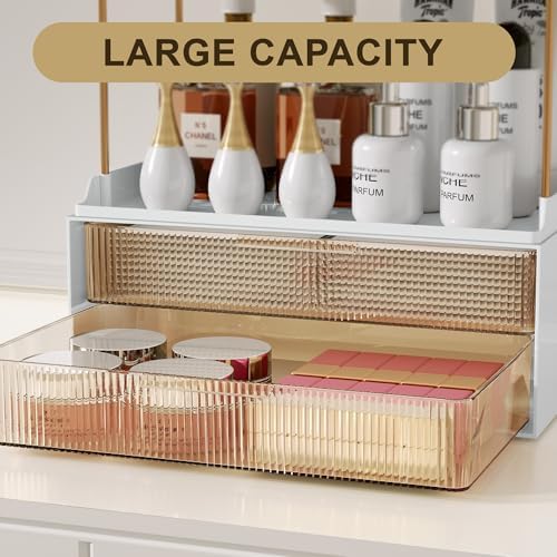 Bathroom Counter Organizer with 2-Drawer, 3 Tier Makeup Organizer Countertop, Multi-Purpose Makeup Skin Care Organizer f
