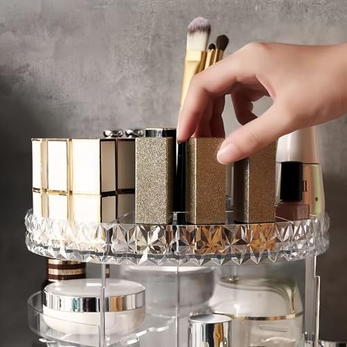 Rotating Makeup Organizer for Vanity Bathroom Countertop, 360 Spinning Skincare Organizer and Storage with Adjustable La