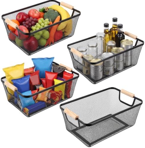 Ziliny 4 Pcs Mesh Wire Baskets for Organizing, Medium, Black