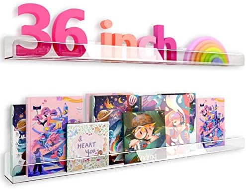 2 Pack 36 Inch Clear Acrylic Kids Wall Bookshelves,Display Rack