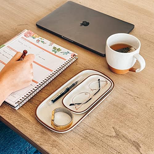 Mora Ceramic Decorative Tray - Rectangle 10in Dish for Jewelry, Soap Dispenser, Perfume, Makeup, Accessories, Candle, in