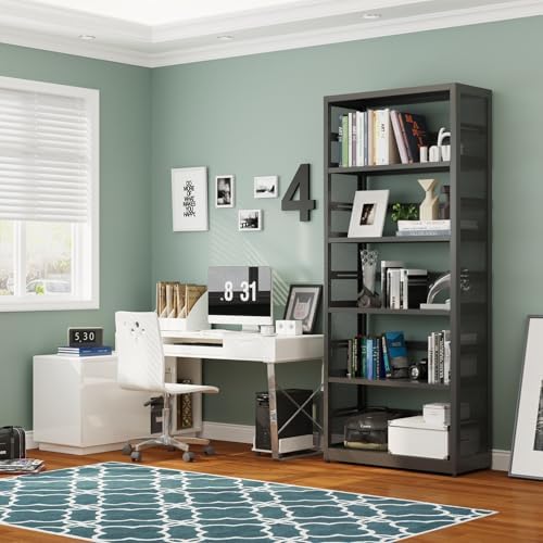 SteeLoong 5 Tier Bookcase, 68" H Metal Bookshelf with 4 Adjustable Shelves
