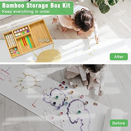 Bamboo Bathroom Drawer Organizer Dividers, Wooden Kitchen Utensil Holder Set of 5, Stackable Junk Drawer Organizer Tray,