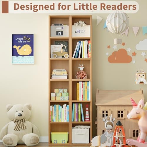 ALISENED 68.5" Tall Narrow Bookshelf, 6 Shelf Wooden Corner Bookcase, Modern Skinny Cubes Storage Organizer Display Shel