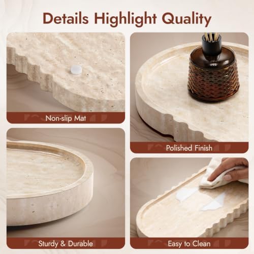 Travertine Marble Tray, 10" X 5" Bathroom Tray Countertop