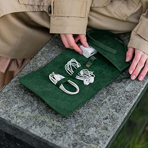 INCARNE Weekend Cable Organizer - Travel Cord Desk Case - TV Kit Cord Bag for Cable Storage - Small Leather Cord Organiz