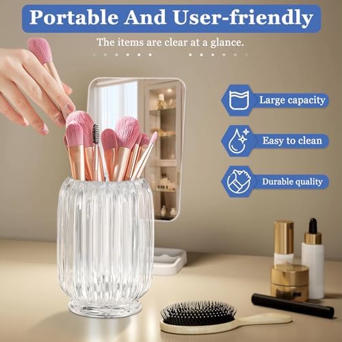Makeup Brush Holder, Thick Glass Makeup Brush Organizer Cup, 4.8" Tall for Vanity Hair Brush Holder Brushes Storage, Mak