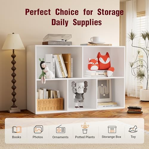 Book Shelf, Wooden Cube Storage Organizer with 11" Open Cubes, Stackable Modular Bookcase for Room Divider Storage, 2 Ti