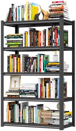 Metal Bookshelf, 5 Tier Adjustable Bookcase with Bolt-Free Storage Shelves