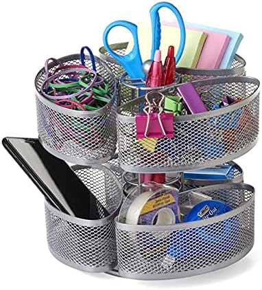 Nifty Organizing Carousel – Silver Finish, Spins 360-Degrees, Cosmetic Bathroom or Bedroom Vanity Storage, Beauty Suppli