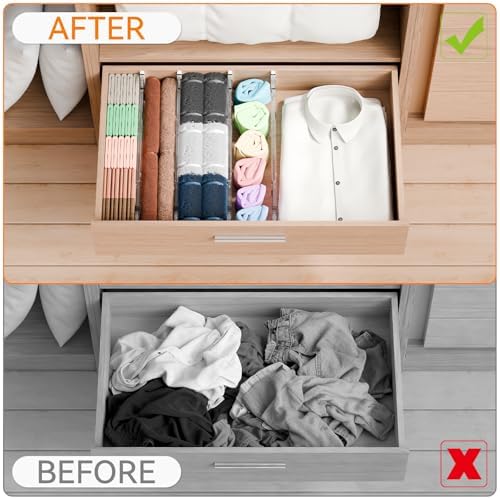 Yieach 12Pack 3.2 Inch Shallow Acrylic Drawer Dividers for Clothes -Expandable from 15-21''- Adjustable Drawer Dividers 