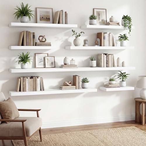 72 Inch Floating Shelves for Wall Set of 1,9.3" Deep Wall Shelves,Rustic Wood Wall Mounted Book Shelves with Invisible B