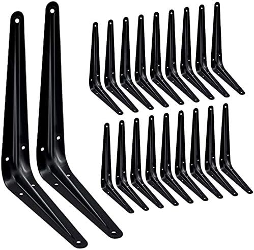 20 Pack Shelf Brackets 8 Inch, Heavy Duty Heavy Duty Black Metal Floating Shelf Bracket, Rustic Farmhouse Decorative Iro