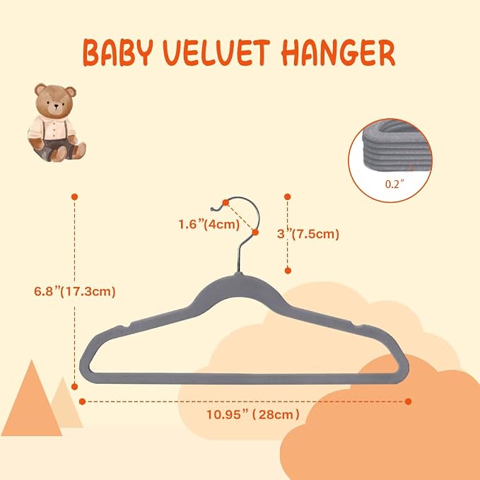 Stormix Baby Velvet Hangers Non-Slip Space Saving Swivel Hook 30 Pack Gray