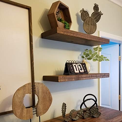 Joel’s Antiques - Set of Two 30 Inch Wooden Floating Shelves for Wall - 30x6x2 in - Made of Natural Wood - Heavy Duty Ru