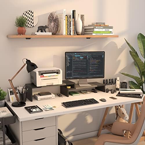WESTREE Dual Monitor Stand Riser - 2 Shelf Computer Stand with Adjustable Length and Angle, Desktop Organizer for 2 Moni