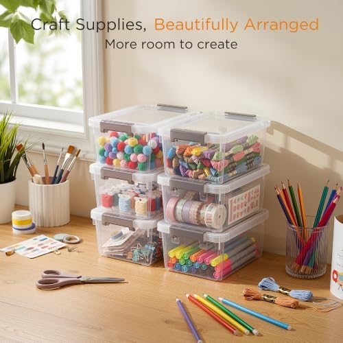 Citylife 6Packs 1.3Qt Small Storage Bins with Lids,Stackable Clear