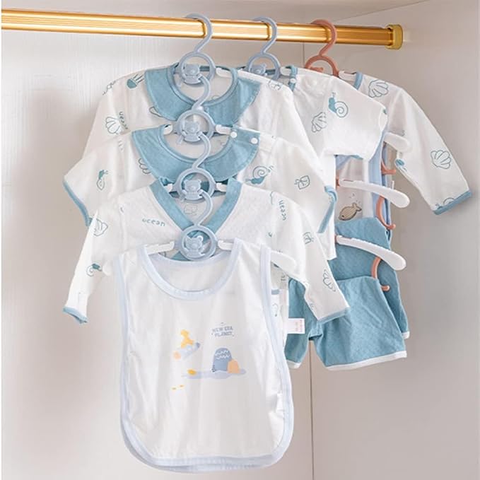 Baby Clothes Hangers 50 Pack, Plastic Kids Hangers Space Saving for Closet | Blue Hanger for Toddler Girl and Boy - Lightweight Anti-Slip Cascading Padded Extendable Adjustable Pant Bear Children Hangar